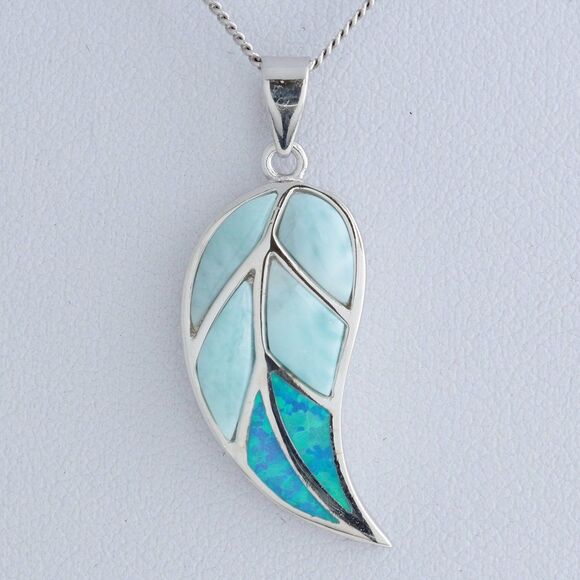 925 Sterling Silver Larimar Necklace: Shimmer and Shine with Timeless Pendant - Picture 4 of 10